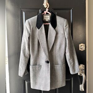 VTG Amanda Smith Plaid Wool Blend Velvet Collar Blazer Jacket Size 8